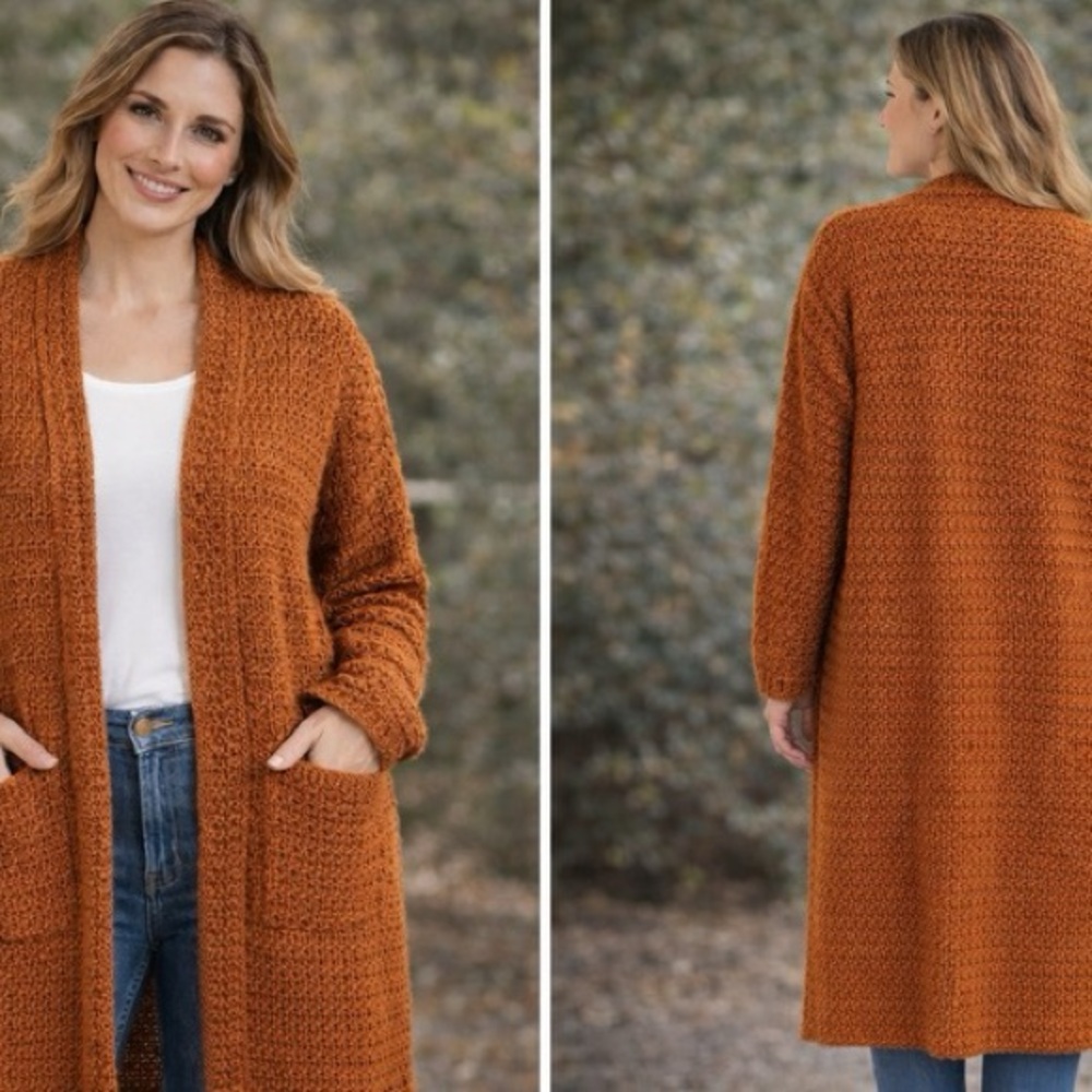 Handmade Crotchet Cozy Open-Front Long Cardigan Sweater